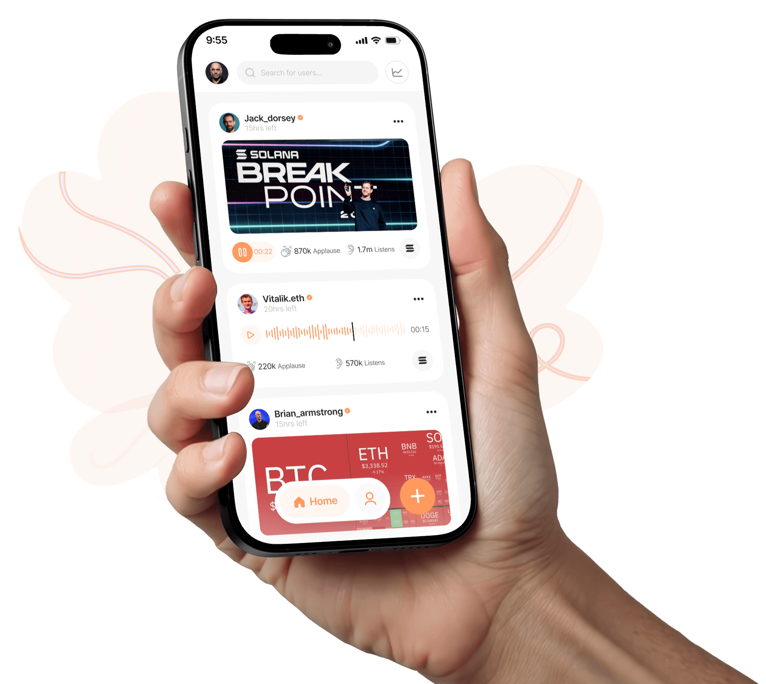 Hand holding phone with Gist app interface